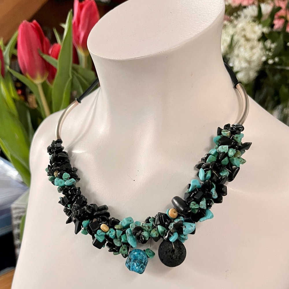 Turquoise, Onyx and Lava Necklace